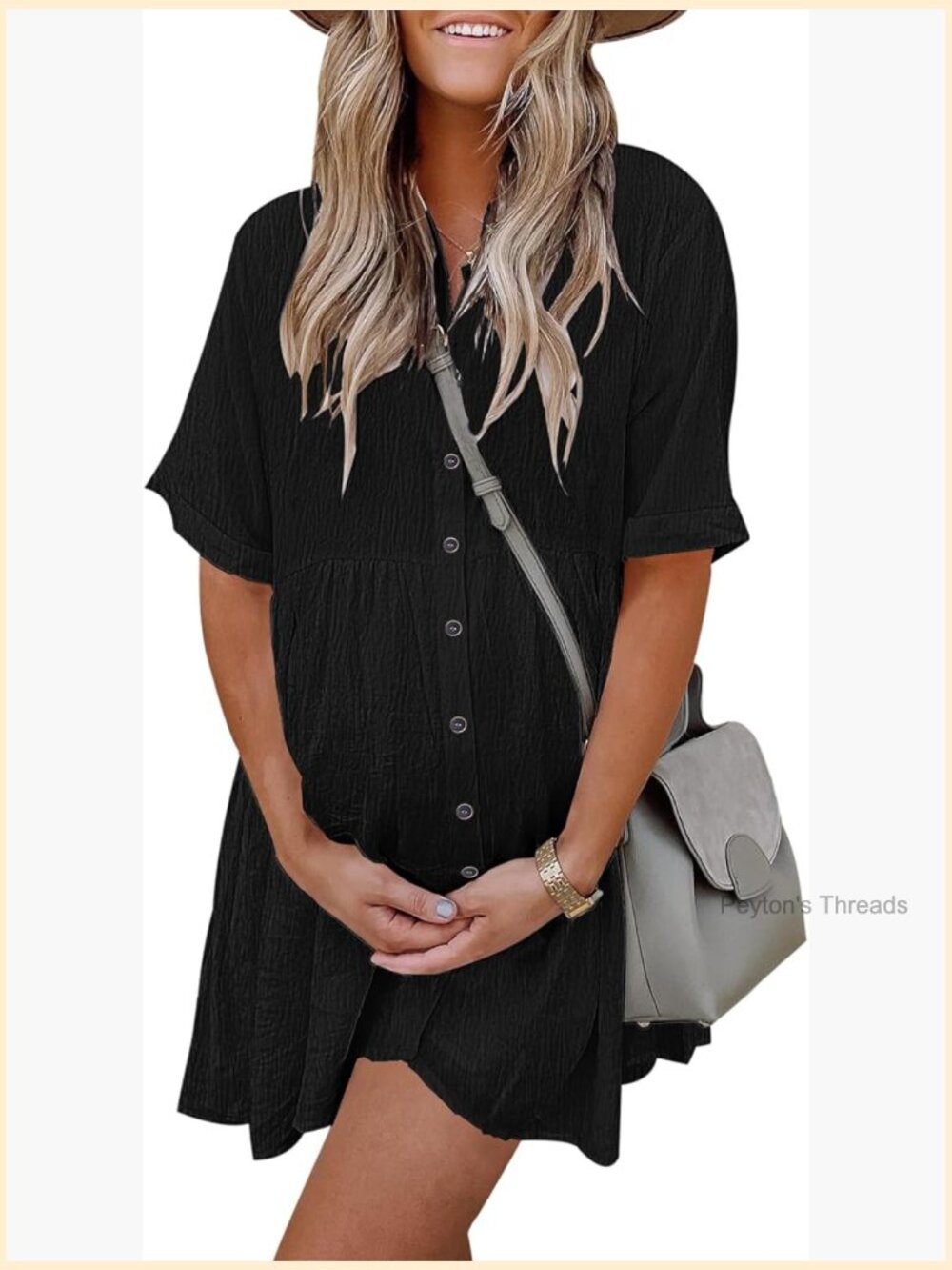 Short Sleeve Babydoll Dress With Pockets Casual Sundress Button Down